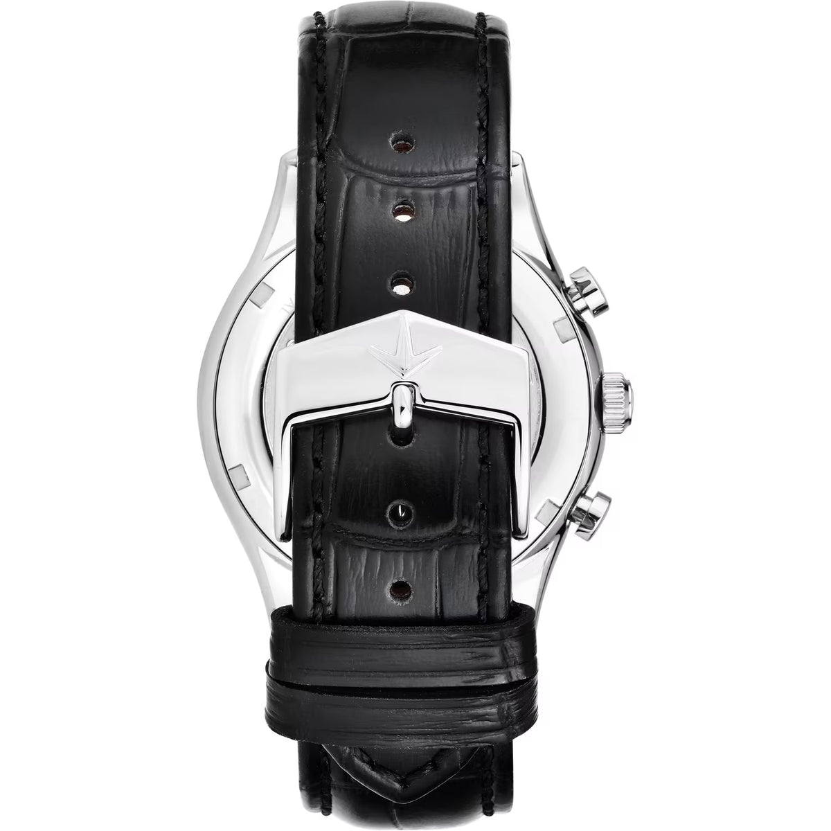 cinturuno in pelle nero con fibbia personalizzata, resistente all’acqua fino a 30 metri di profondità.