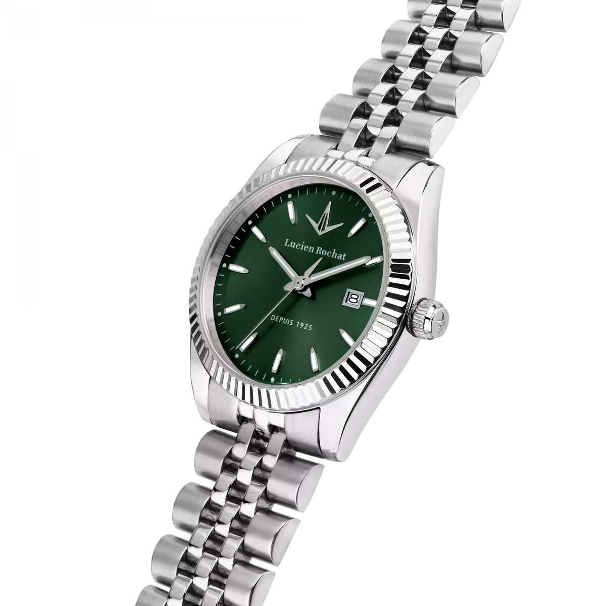 orologio tempo e data da donna lucien rochat r0453124505, cassa in acciaio. collezione bienne lady quadrante verde