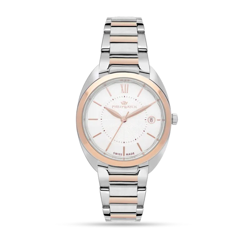 orologio solo tempo da donna di philip watch lady r8253493503 cassa in acciaio del diametro di 32 mm, quadrante di colore silver con ghiera in acciaio rosato