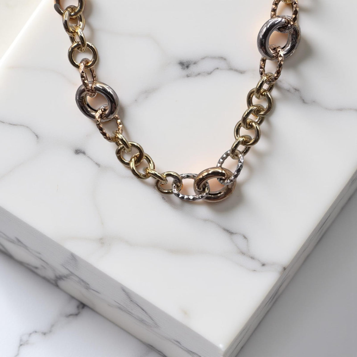 collana da donna con maglia tipo rolò lunga 60cm bicolore ro 18 carati