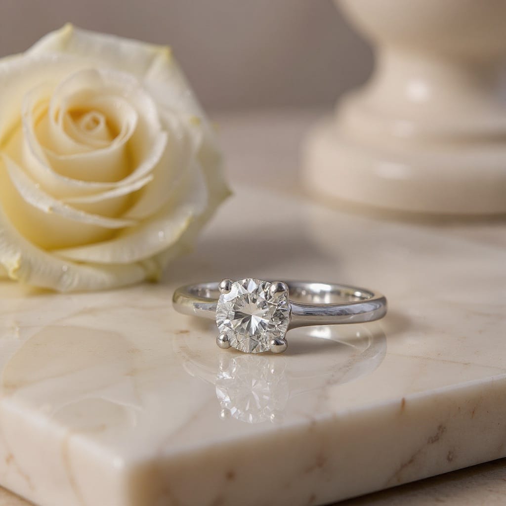 Anello Solitario in oro bianco 18kt di Meteore Gioielli con diamante naturale taglio brillante 0.70ct D/VVS2 Certificato  GIA e incisione laser sulla cintura