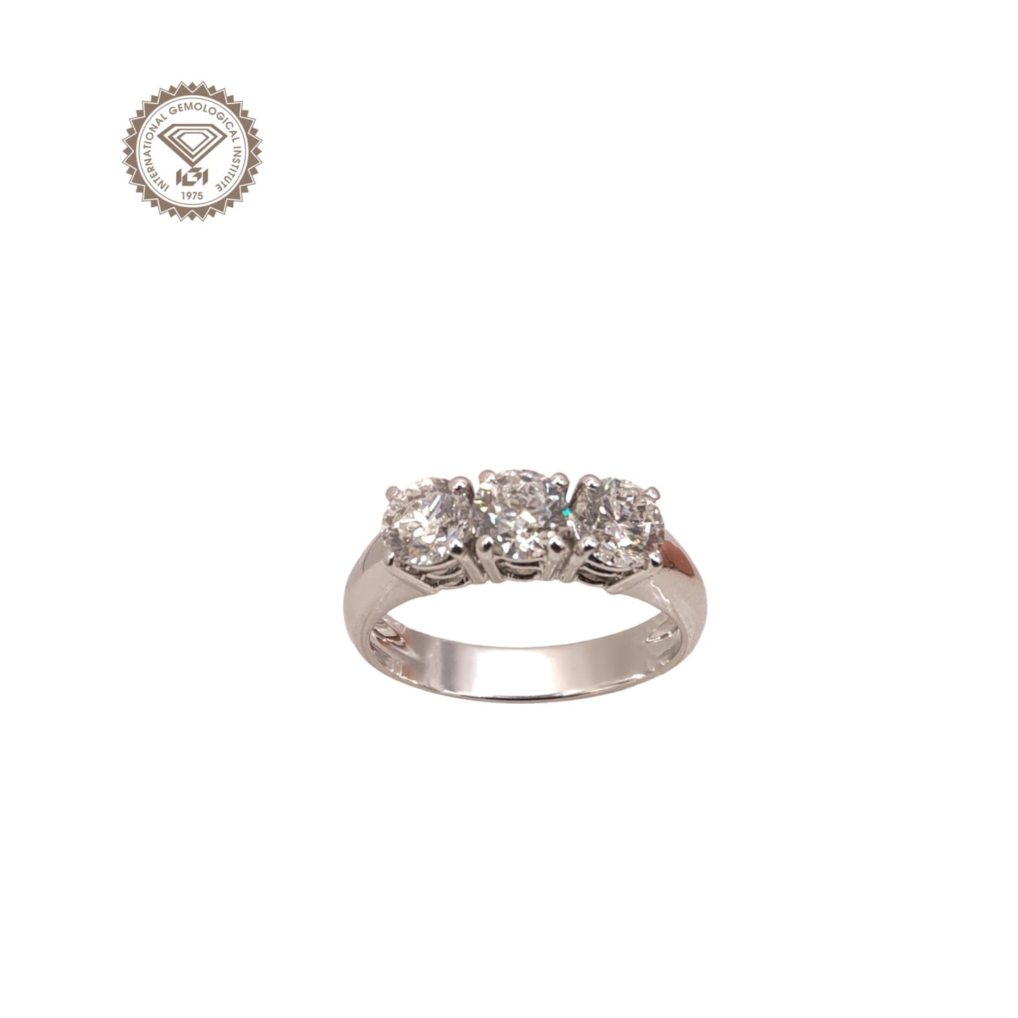 anello trilogy in oro bianco 18kt di meteore gioielli con diamanti naturali taglio brillante 1.51 ct e/vs1 vg ex ex none corredati di certificato internazionale igi