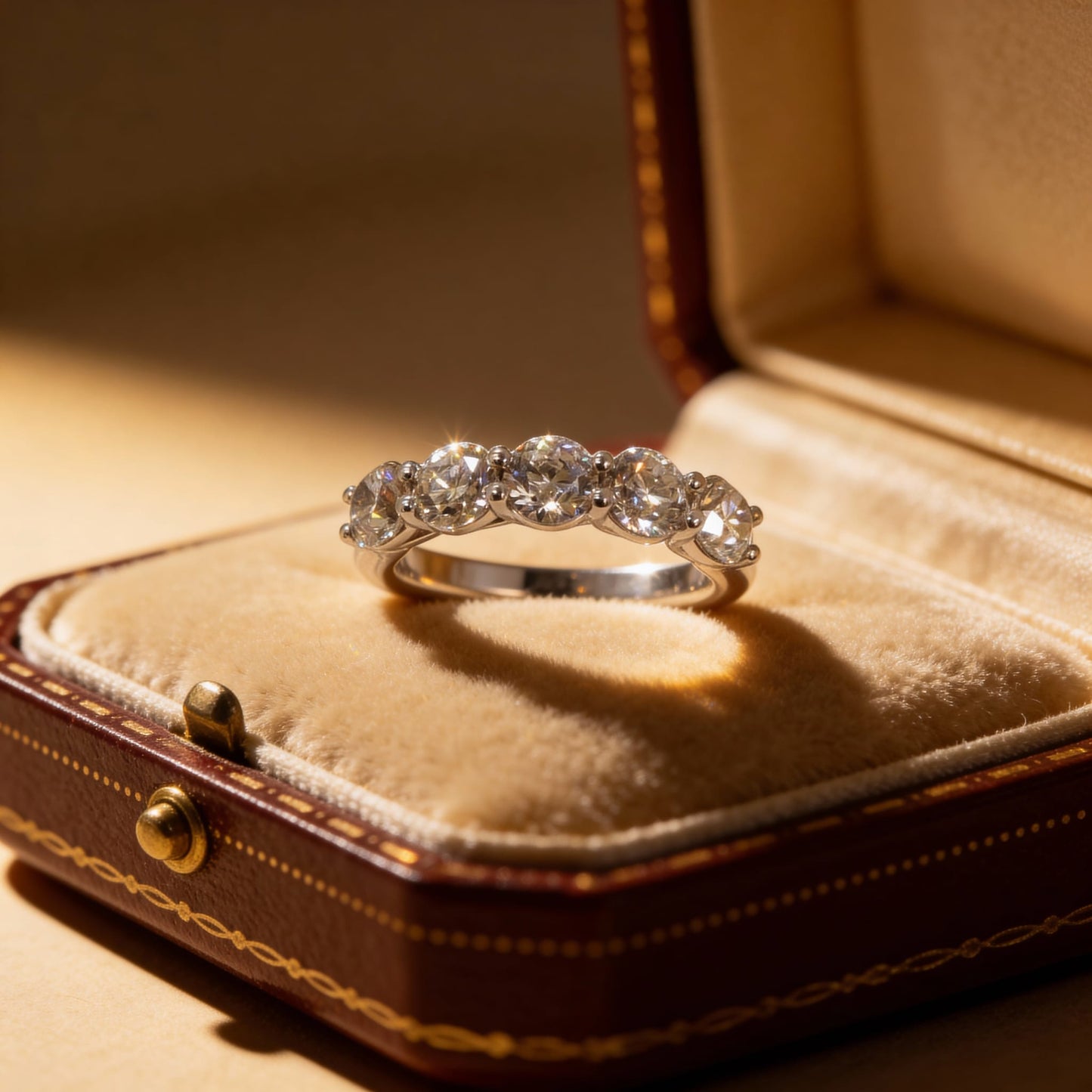 anello veretta in oro bianco 18kt di meteore gioielli con 5 diamanti naturali taglio brillante e/vs1 da 0.40 ct per un totale di 2.00 ct, certificazione igi