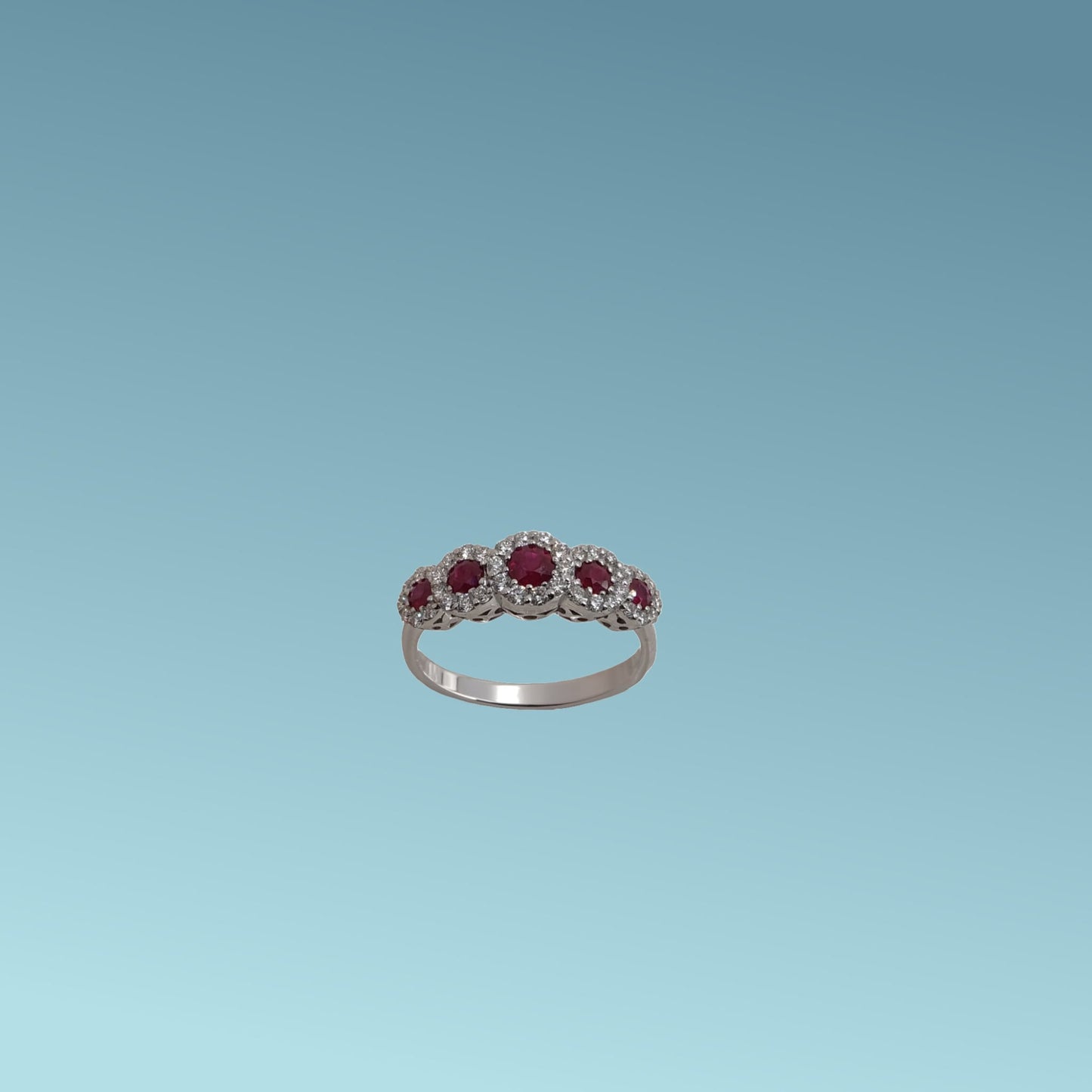 anello in oro bianco 18kt di meteore gioielli con rubini naturali a scalare taglio brillante ct 0.54 e diamanti naturali taglio brillante ct 0.35 g/vs. 