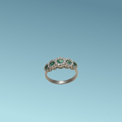 Anello in oro Bianco 18kt di Meteore Gioielli con smeraldi naturali a scalare taglio brillante ct 0.40 e diamanti naturali taglio brillante ct 0.36 G/VS.