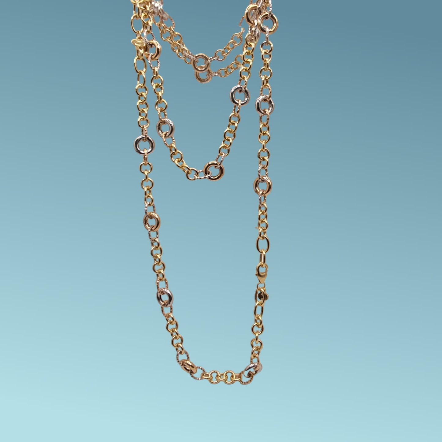 collana da donna con maglia tipo rolò lunga 60cm bicolore ro 18 carati