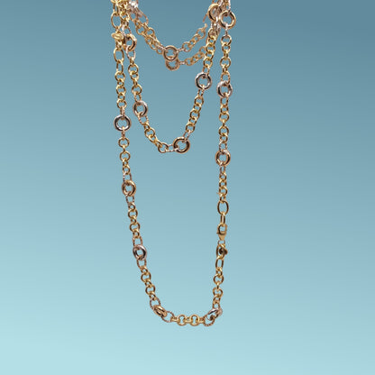 Collana da donna con maglia tipo rolò lunga 60cm bicolore ro 18 carati