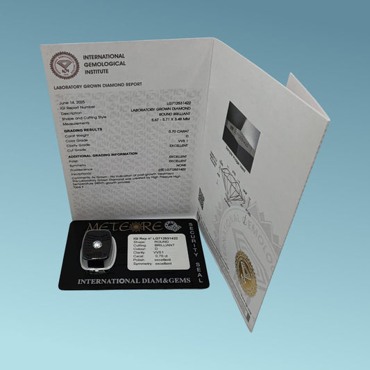 Diamante Lab Grown 0.70 carati D color VVS1 Certificato IGI report n° LG712531422