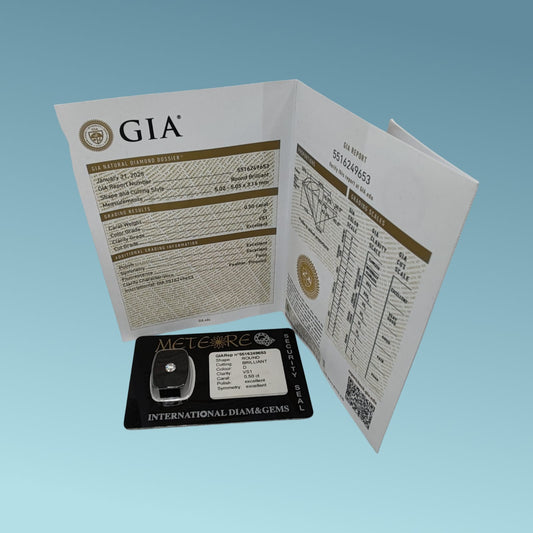 Diamante Naturale Certificato GIA 0.50 carati D color VS1 , Taglio Excellent, Finitura Excellent, Simmetria Excellent.
Blisterato da Meteore Gioielli.