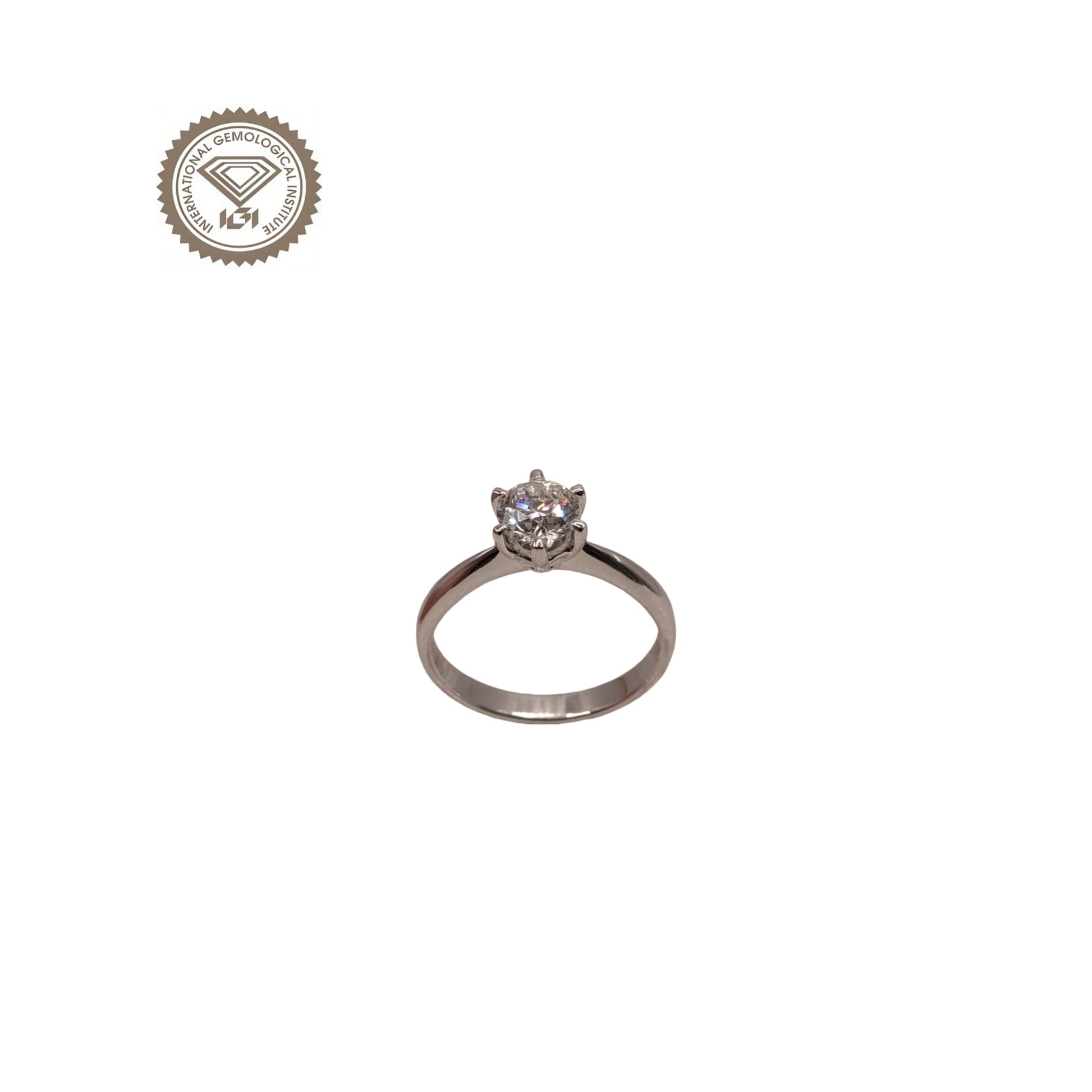 Anello Solitario in oro bianco 18kt di Meteore Gioielli con diamante naturale taglio brillante 0.81ct F/SI1 con certificato IGI e incisione laser sulla cintura