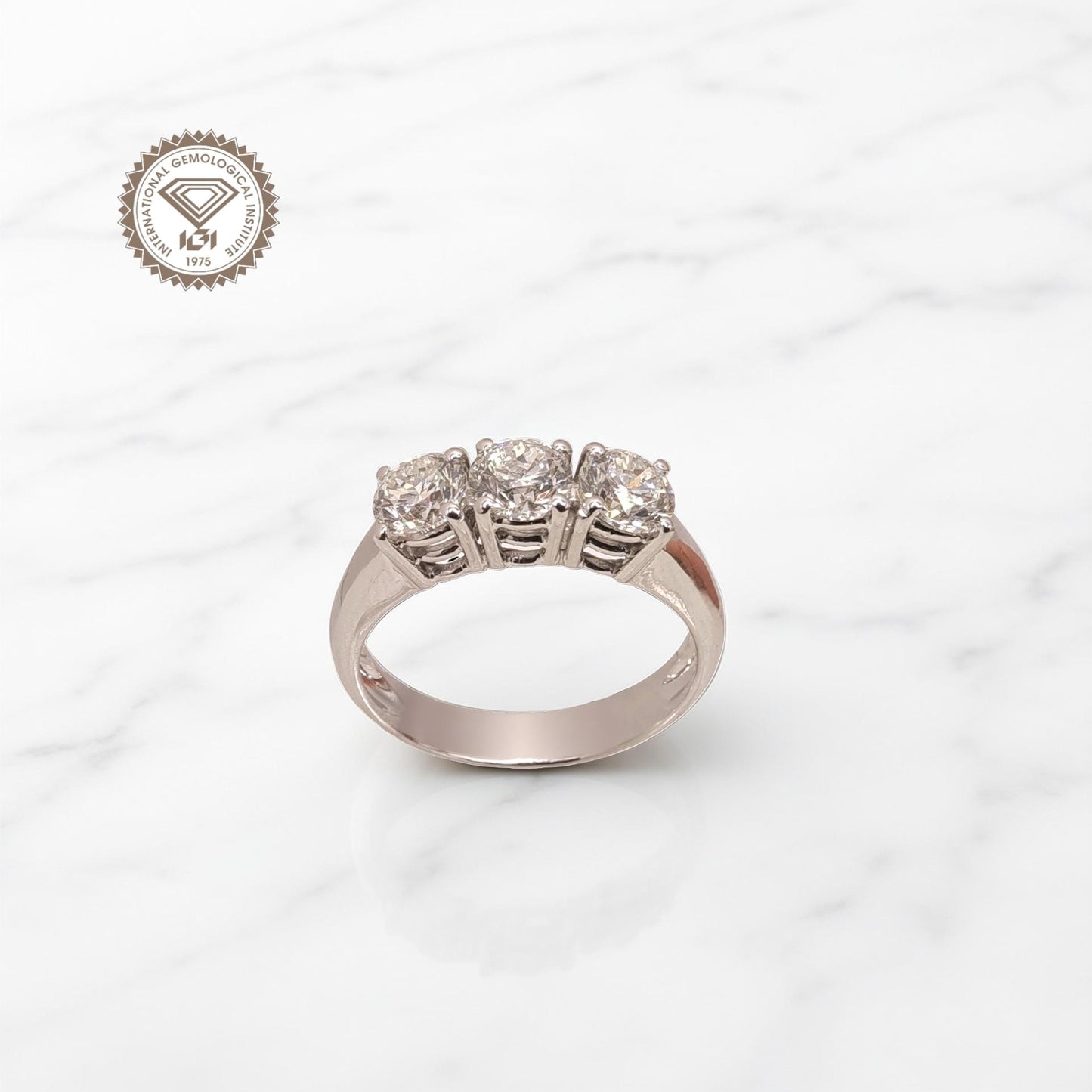 anello trilogy in oro bianco 18kt di meteore gioielli con diamanti naturali taglio brillante 1.51 ct e/vs1 vg ex ex none corredati di certificato internazionale igi