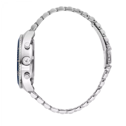 Orologio Cronografo da Uomo Lucien Rochat R0473617008, Cassa Silver in Acciaio. Collezione Léman Quadrante blu Dettagli oro rosa
