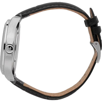 Orologio da uomo con movimento al quarzo ETA F06.115 e funzioni di solo tempo con data.
Cassa in acciaio inox dal diametro di 41 mm. Fondello e corona a vite