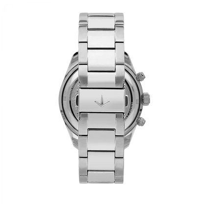 Orologio Lucien Rochat Uomo Collezione Léman, movimento al quarzo con funzione di cronografo con data. La cassa è in acciaio inox da 43mm, fondello e corona a vite e vetro zaffiro con lente sul datario a ore 4 lunetta con dettagli oro giallo