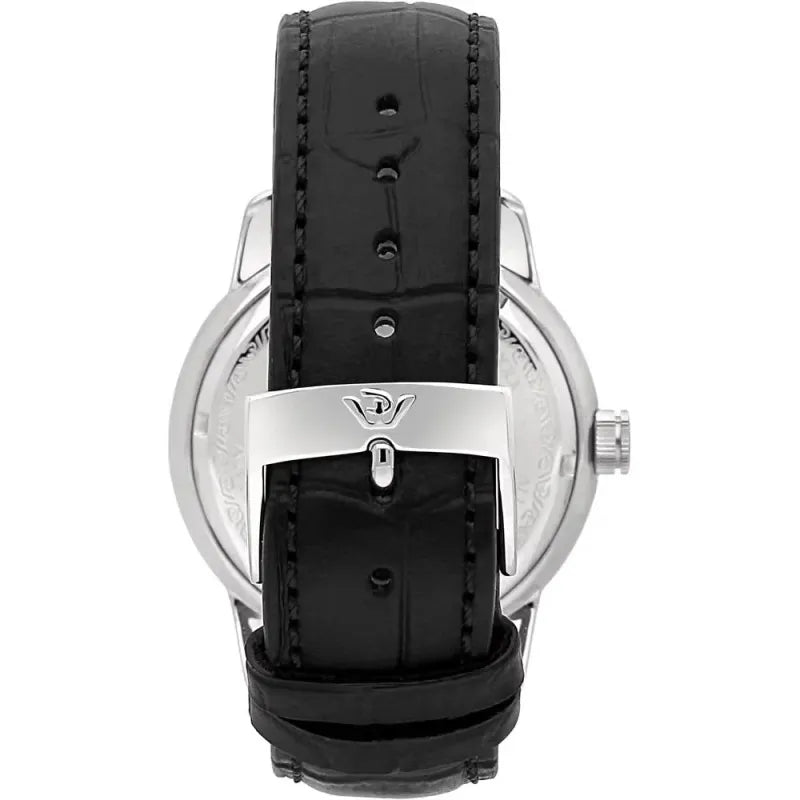 Orologio da uomo con movimento al quarzo ETA F06.115 con funzioni di solo tempo con data. Cassa in acciaio inox dal diametro di 40 mm. Fondello e corona a vite.