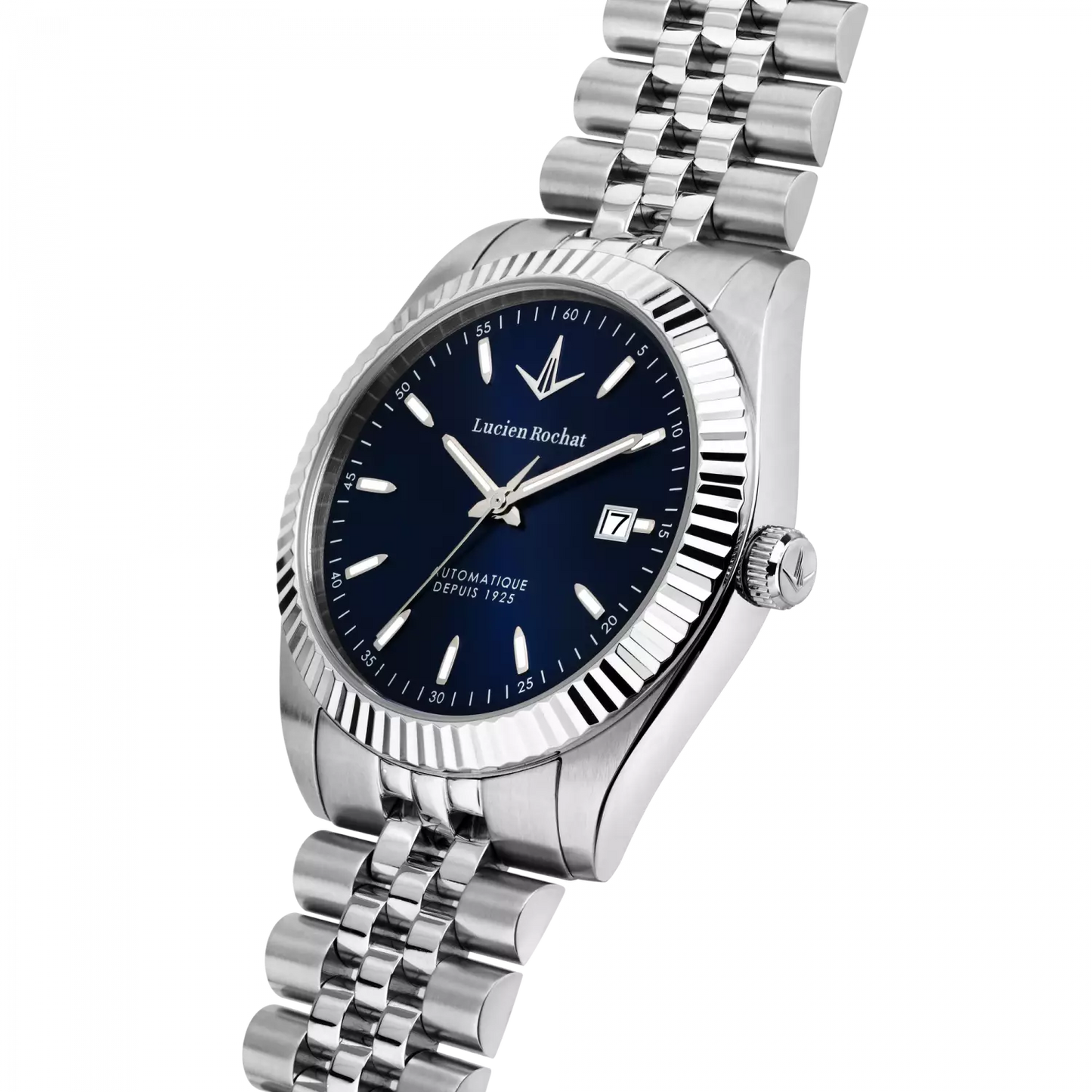 orologio lucien rochat uomo collezione bienne automatico solo tempo cassa in acciaio 39mm fondello a vite vetro zaffiro quadrante blu bracciale in acciaio