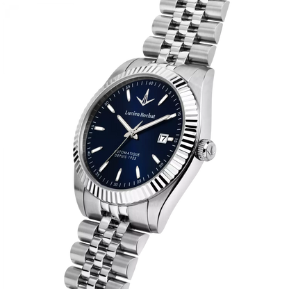 Orologio Lucien Rochat Uomo Collezione Bienne Automatico solo tempo cassa in acciaio 39mm fondello a vite vetro zaffiro quadrante blu Bracciale in acciaio