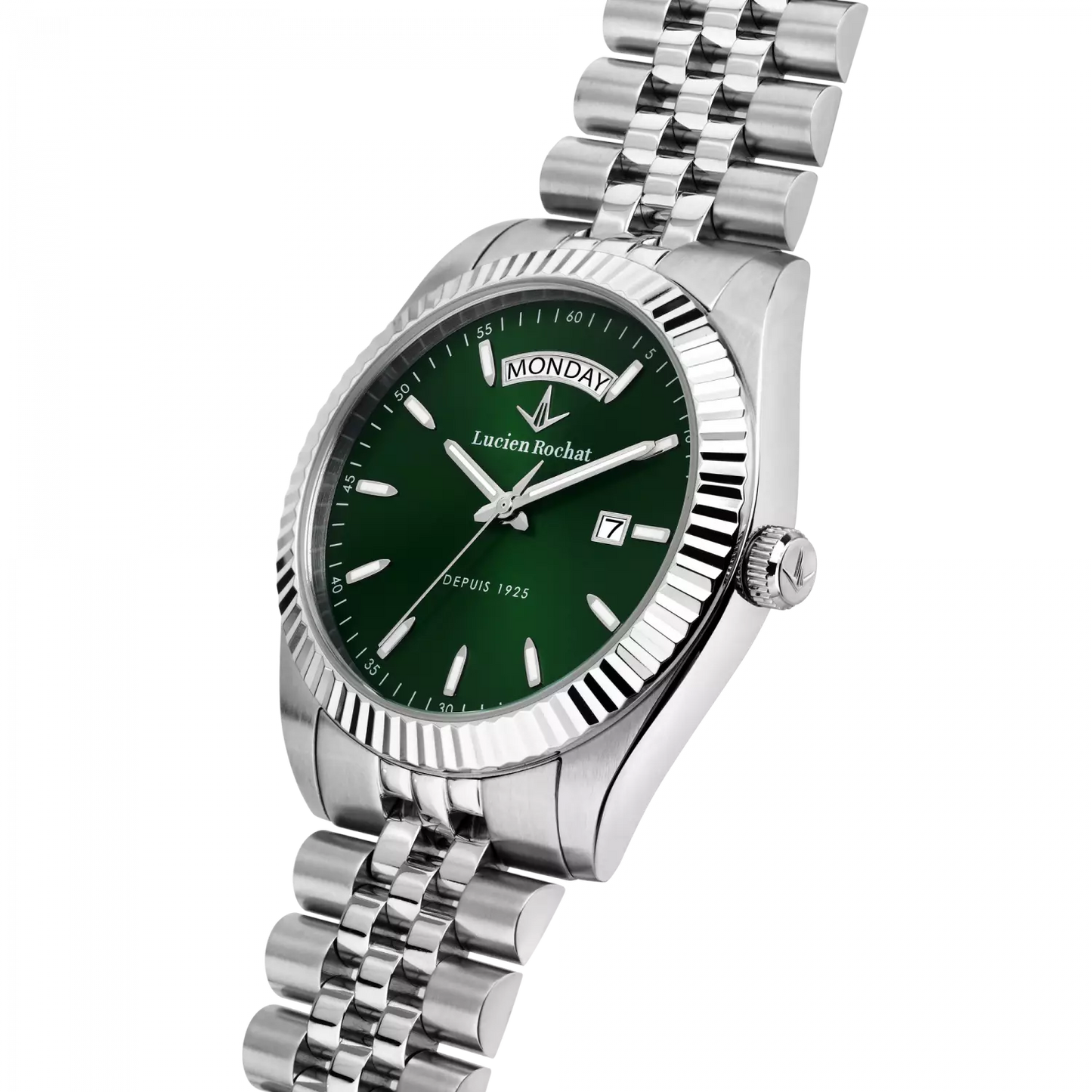 orologio lucien rochat donna collezione bienne quarzo daydate solo tempo cassa in acciaio 39mm fondello a vite vetro zaffiro quadrante verde 