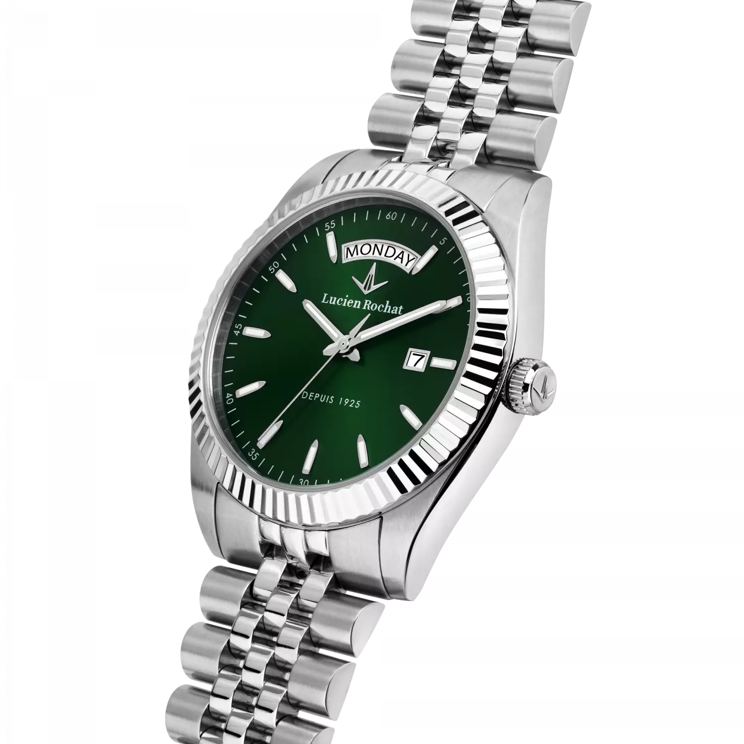 Orologio Lucien Rochat Donna Collezione Bienne quarzo daydate solo tempo cassa in acciaio 39mm fondello a vite vetro zaffiro quadrante verde 