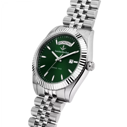 Orologio Lucien Rochat Donna Collezione Bienne quarzo daydate solo tempo cassa in acciaio 39mm fondello a vite vetro zaffiro quadrante verde 