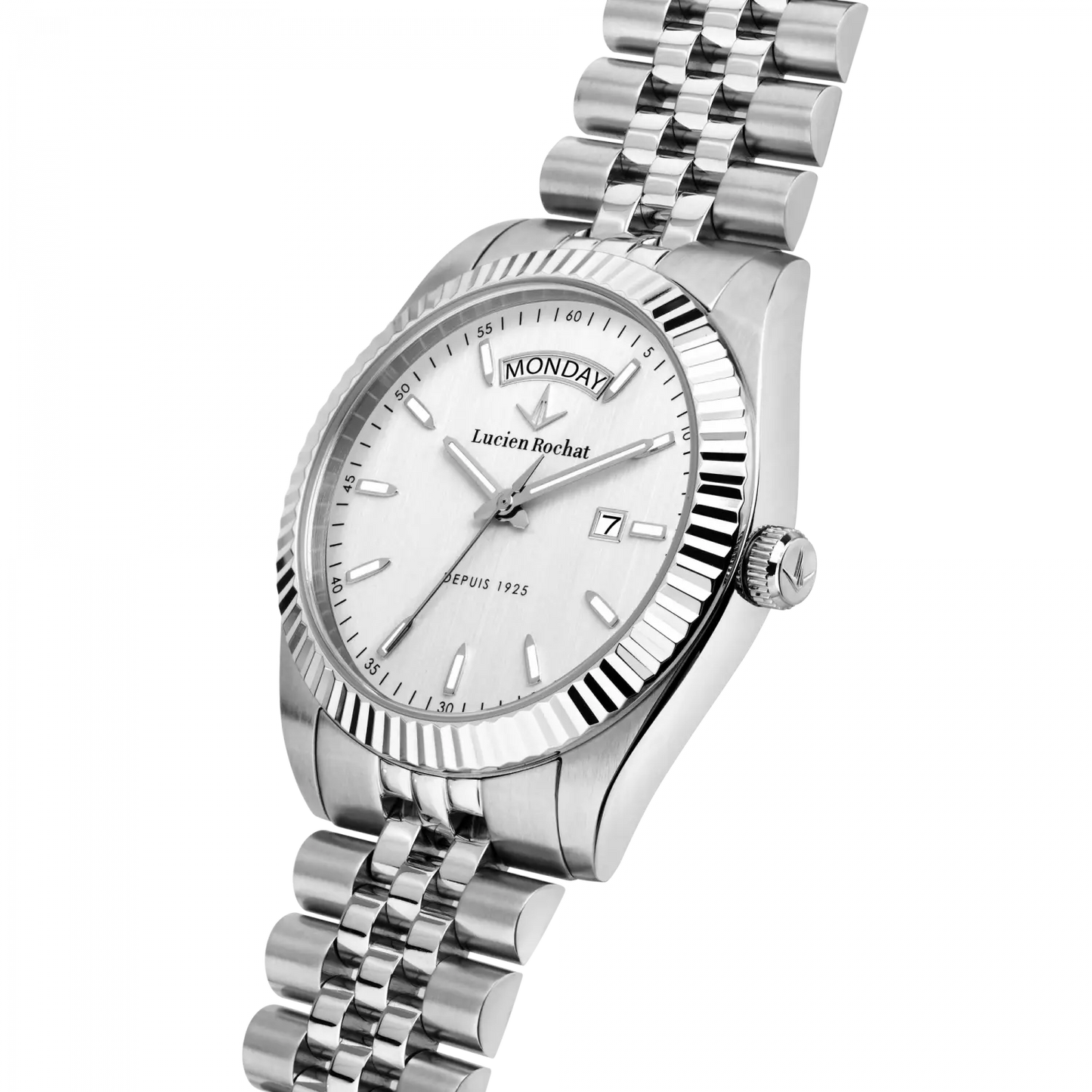 orologio tempo e data da uomo lucien rochat r0453124004, cassa silver in acciaio. collezione bienne