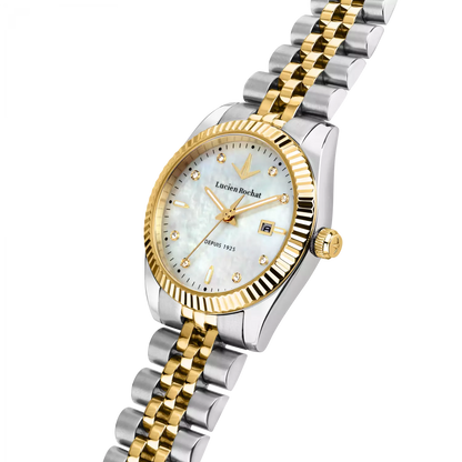 Orologio Tempo e data da Donna Lucien Rochat R0453124501, Cassa Silver in Acciaio Indici con Diamanti. Collezione Bienne Lady&nbsp; Quadrante madreperla Dettagli oro giallo 31mm 5atm