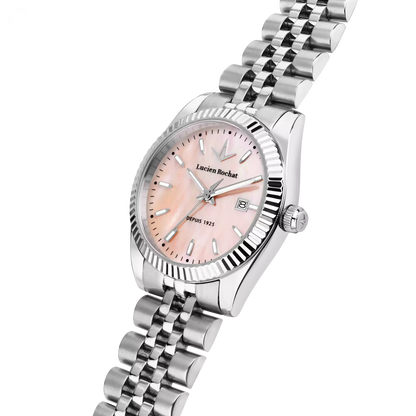 Orologio Tempo e data da Donna Lucien Rochat R0453124504, Cassa Silver in Acciaio. Collezione Bienne Lady Quadrante rosa chiaro in madreperla