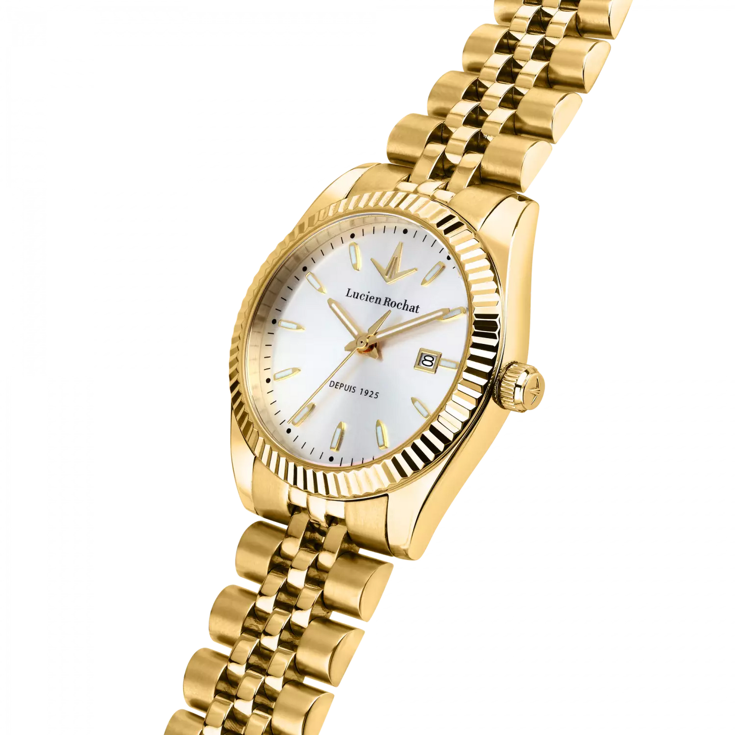 orologio tempo e data da donna lucien rochat r0453124505, cassa gold in acciaio. collezione bienne lady quadrante argento