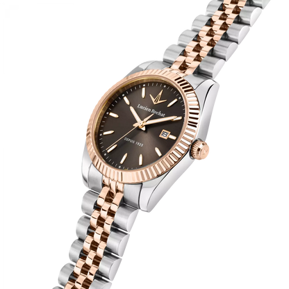 Orologio Tempo e data da Donna Lucien Rochat R0453124514, Cassa Silver in Acciaio. Collezione Bienne 2025/2026 Quadrante marrone Dettagli oro rosa