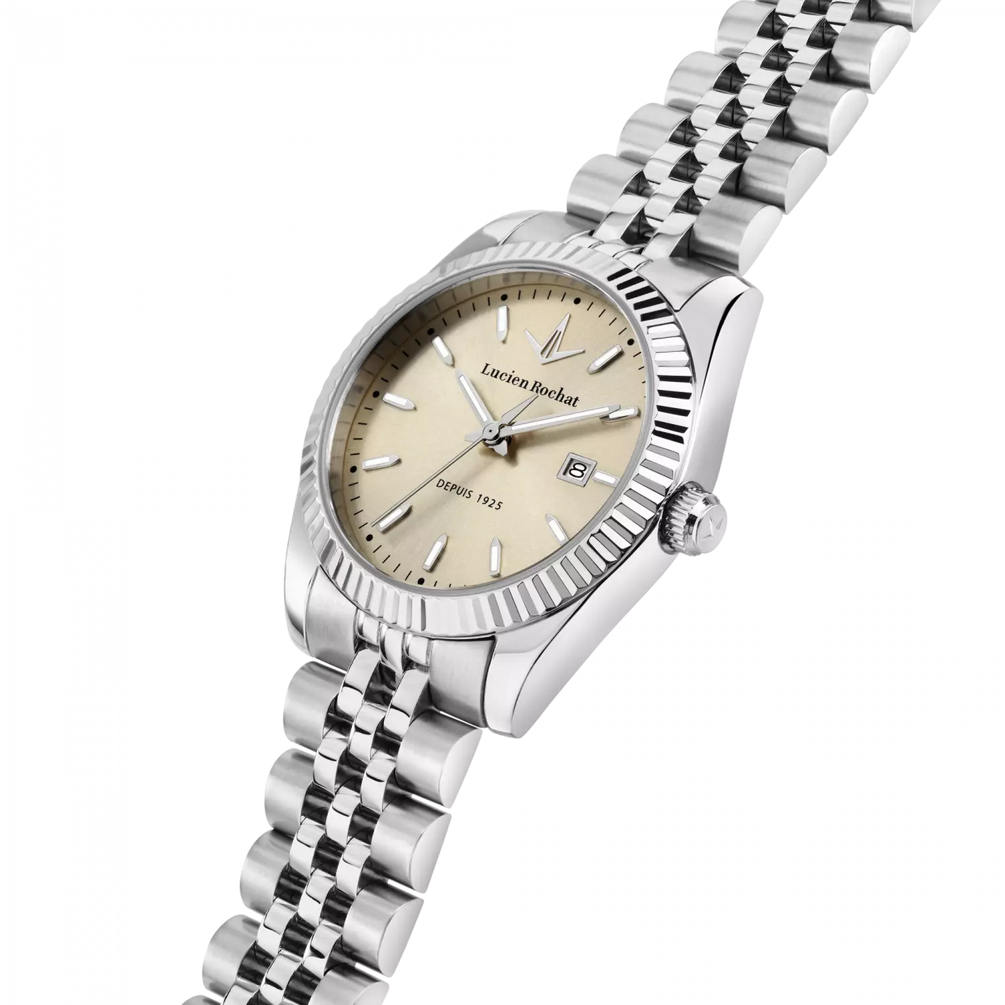orologio tempo e data da donna lucien rochat r0453124515, cassa silver in acciaio. collezione bienne lady 2025/2026 quadrante oro