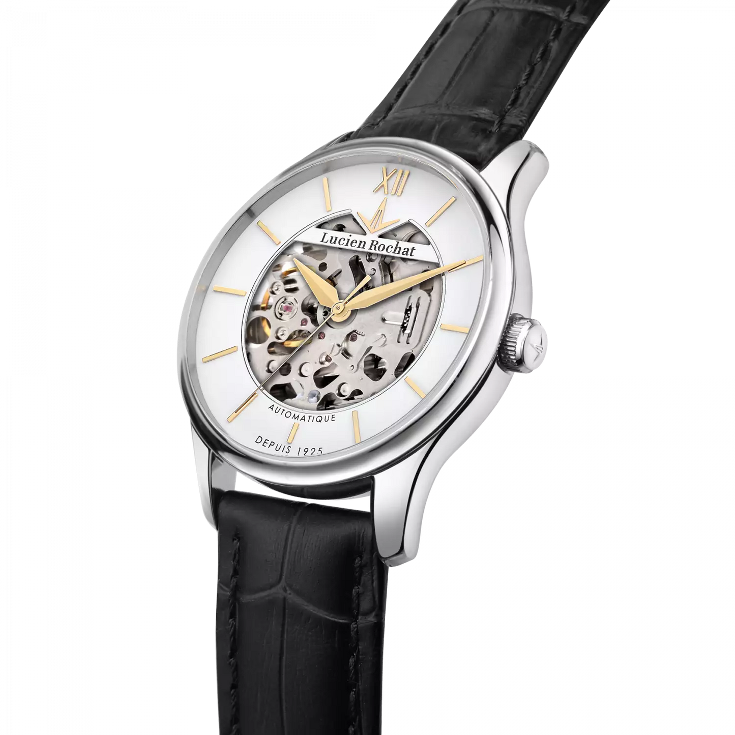 orologio automatico da uomo lucien rochat r0421115005, cassa silver in acciaio pelle, vetro zaffiro, collezione montreux