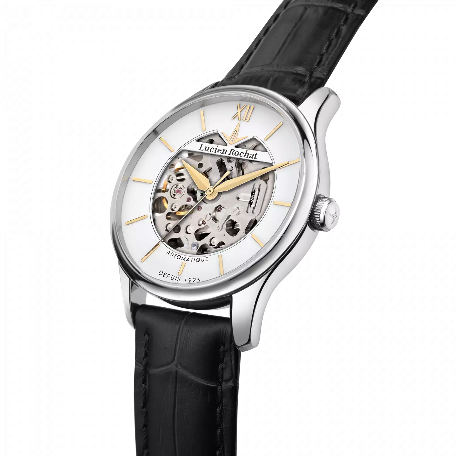Orologio Automatico da Uomo Lucien Rochat R0421115005, Cassa Silver in Acciaio Pelle, Vetro Zaffiro, Collezione Montreux