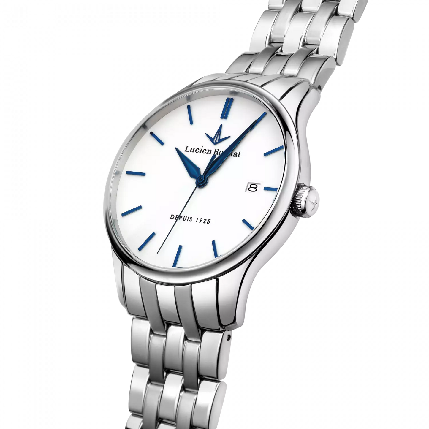 orologio tempo e data da uomo lucien rochat r0453115007, cassa silver in acciaio. indici e lancette blu. collezione montreux