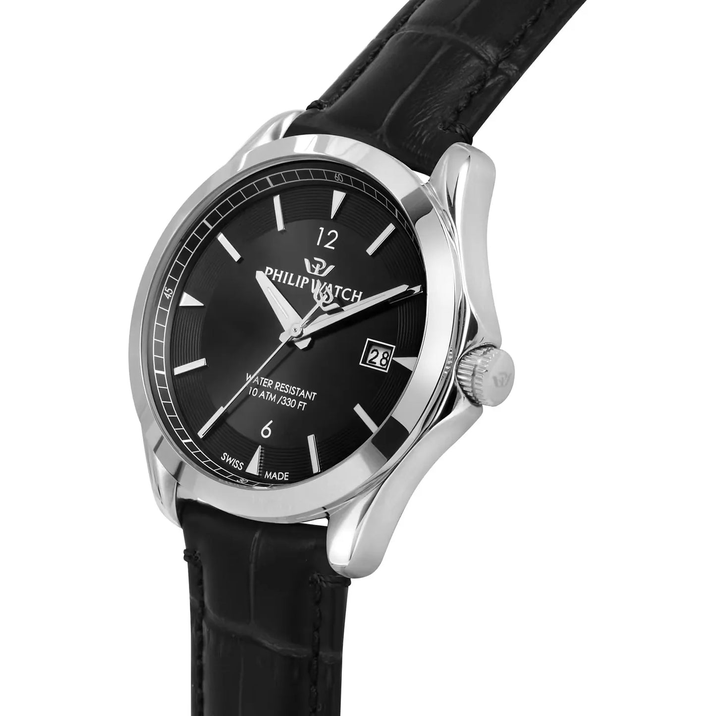 orologio da uomo con movimento al quarzo eta f06.115 e funzioni di solo tempo con data.
cassa in acciaio inox dal diametro di 41 mm. fondello e corona a vite