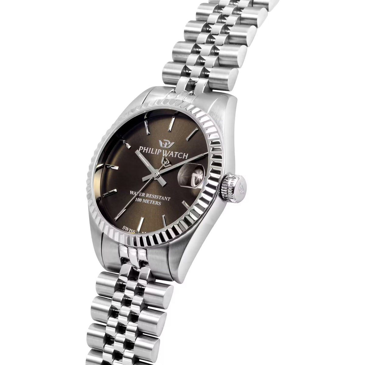 Philip Watch Caribe R8253597612 dettaglio quadrante marrone cioccolato e lunetta zigrinata