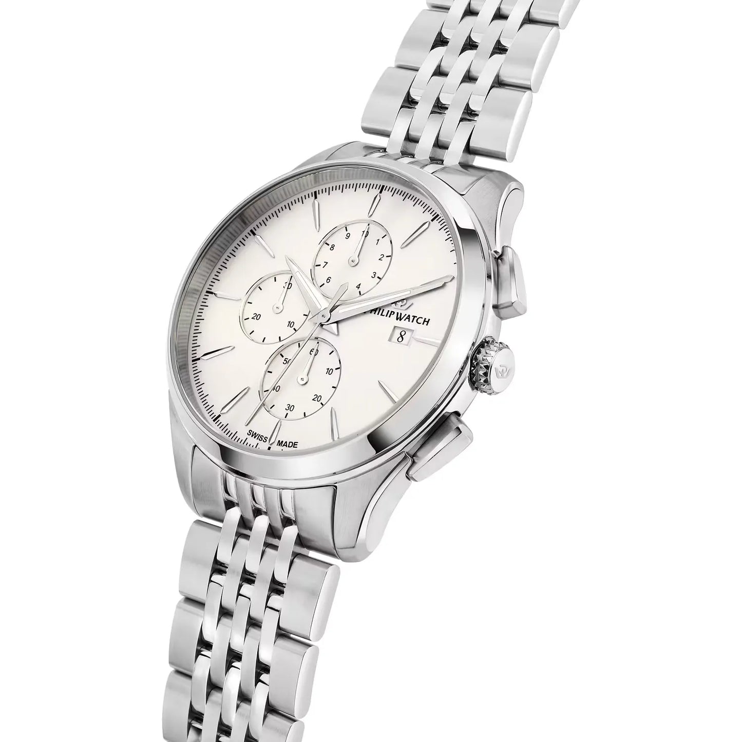 orologio da uomo con movimento al quarzo ronda 3540 e funzioni di cronografo con data.
cassa in acciaio inox dal diametro di 41 mm. fondello a vite.