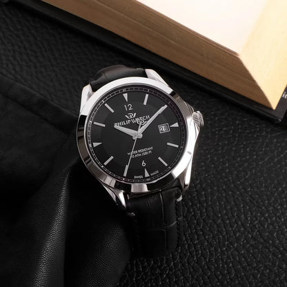Orologio da uomo con movimento al quarzo ETA F06.115 e funzioni di solo tempo con data.
Cassa in acciaio inox dal diametro di 41 mm. Fondello e corona a vite