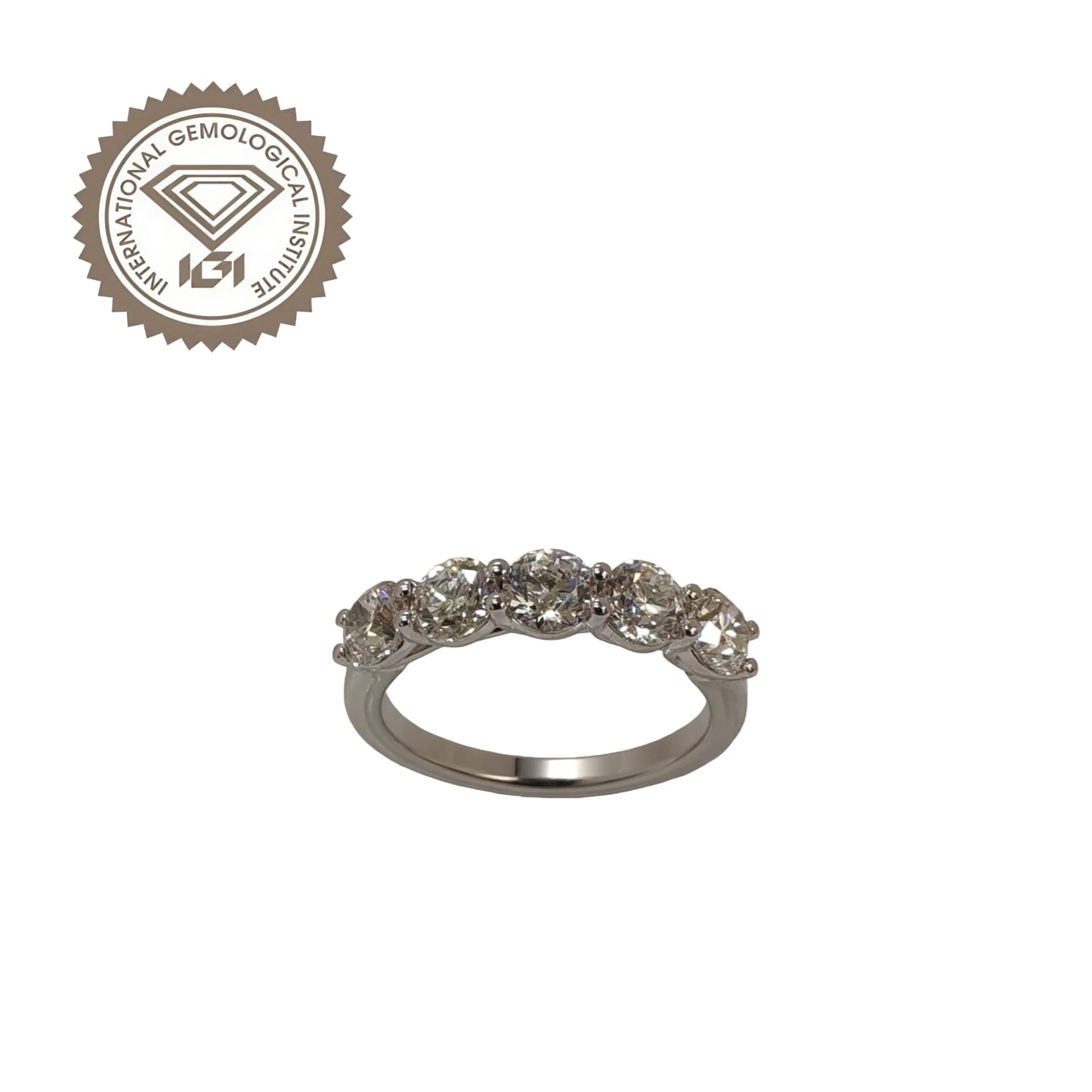 anello veretta in oro bianco 18kt di meteore gioielli con 5 diamanti naturali taglio brillante e/vs1 da 0.40 ct per un totale di 2.00 ct, certificazione igi