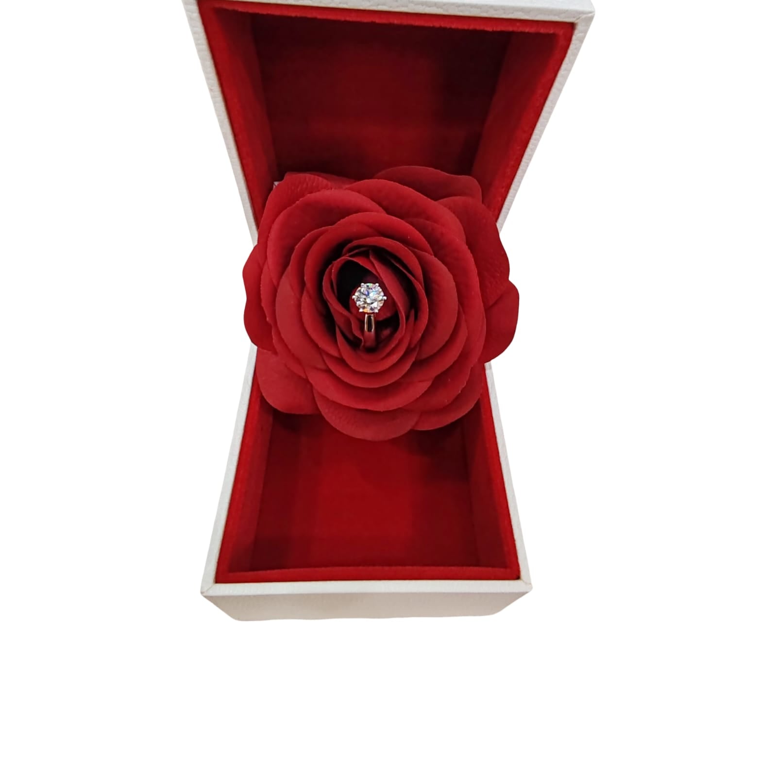 astuccio a forma di rosa per anelli diamanti