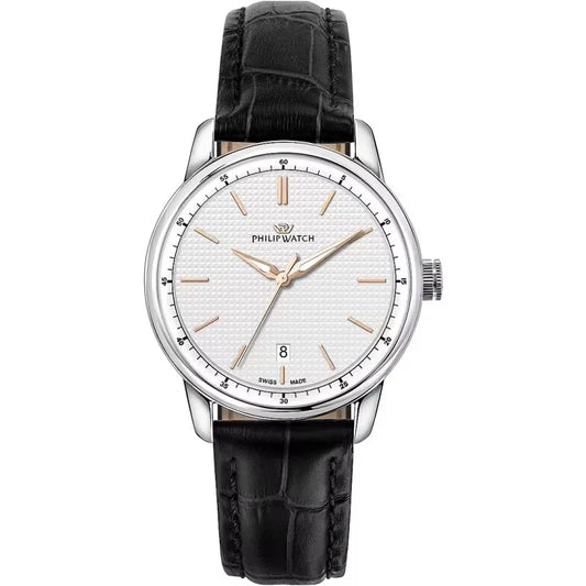 Orologio da uomo con movimento al quarzo ETA F06.115 con funzioni di solo tempo con data. Cassa in acciaio inox dal diametro di 40 mm. Fondello e corona a vite.