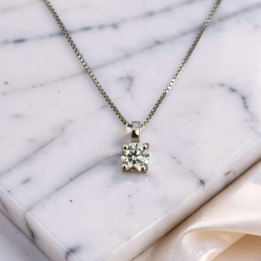 Collana Punto Luce Oro Bianco 18kt Diamante Naturale 0,30 ct D/VS1  Certificato IGI
