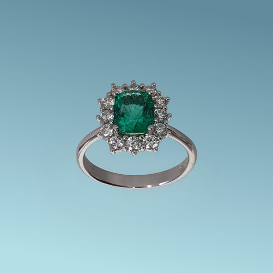 Anello in Oro con Smeraldo Naturale e Diamanti