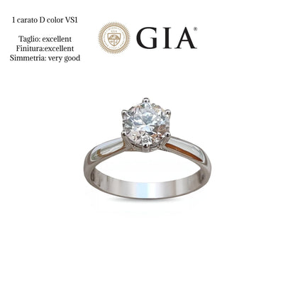 Anello Solitario con Diamante da 1 carato D Color VS1 certificato GIA