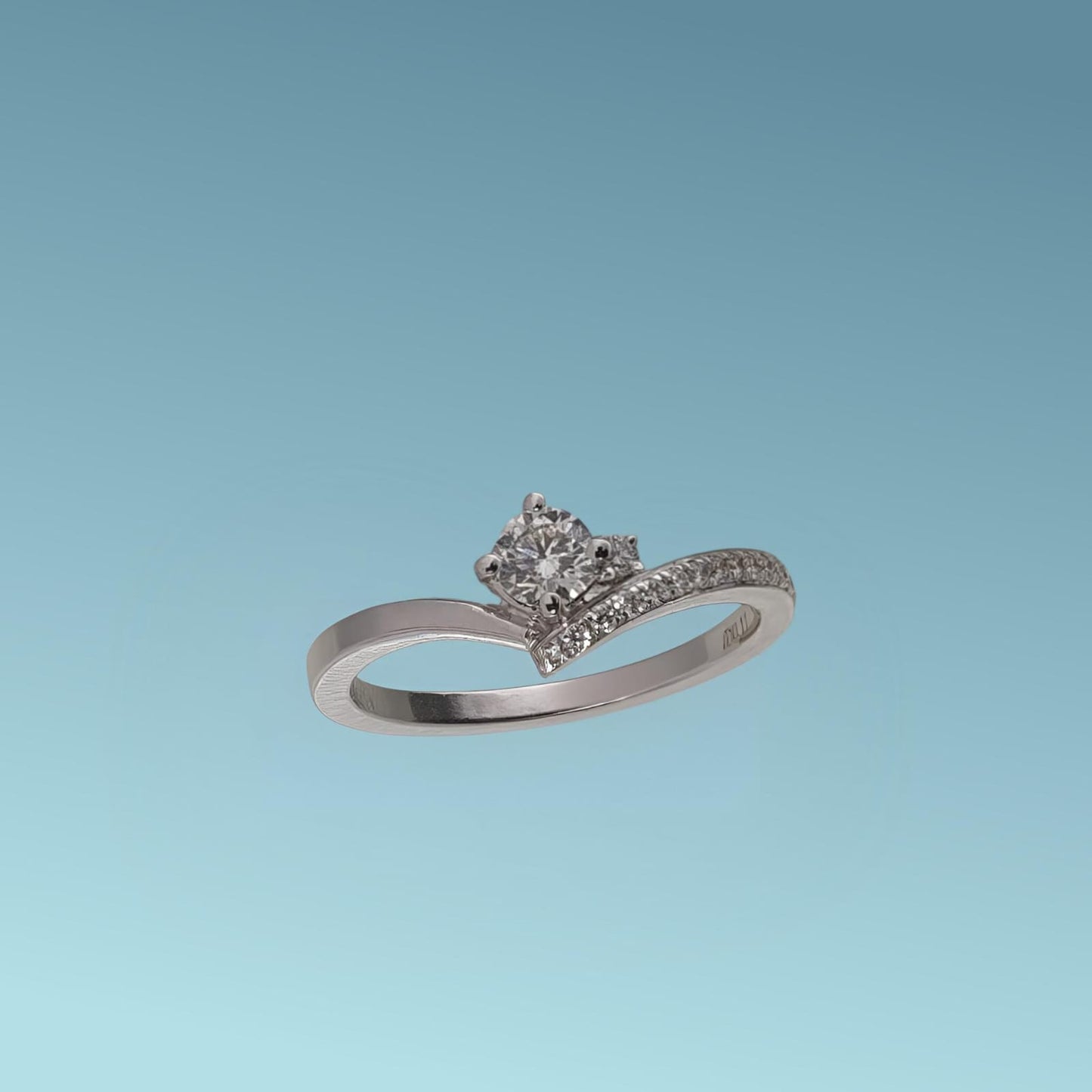 anello solitario in oro bianco 18kt di meteore gioielli con diamante naturale taglio brillante 0.25 g/vs e diamanti sul gambo 0.11 g/vs