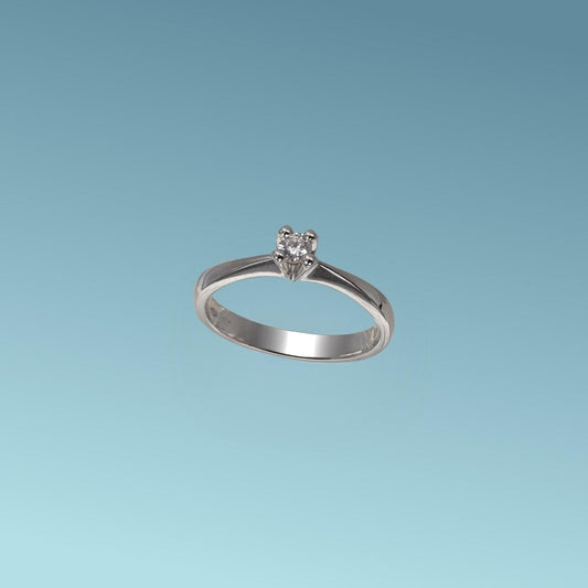 Anello Solitario in oro bianco 18kt di Meteore Gioielli con diamante naturale taglio brillante 0.11 carati G/VS.. Simbolo di amore e unione. Perfetto per proposte di fidanzamento