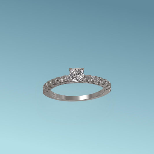 Anello Solitario in oro bianco 18kt di Meteore Gioielli con diamante naturale taglio brillante ct 0.27 al centro e ct 0.28 G/VS sul gambo