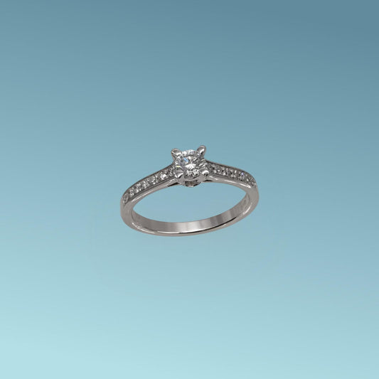 Anello Solitario in oro bianco 18kt di Meteore Gioielli con diamante naturale ct 0.30 F/VS taglio Leo Cut e diamanti  0.15 G/VS Perfetto per anello fidanzamento