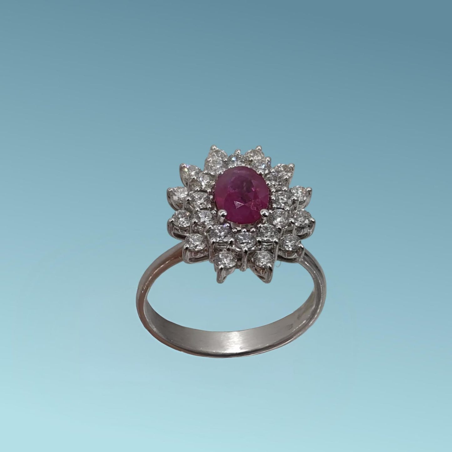 anello oro bianco 18ct con rubini e diamanti naturali di mirco visconti.