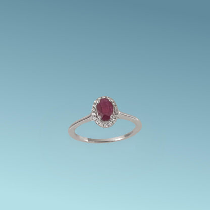 Anello oro bianco 18ct con Rubin0 0.46 ct e diamanti naturali di Meteore Gioielli.