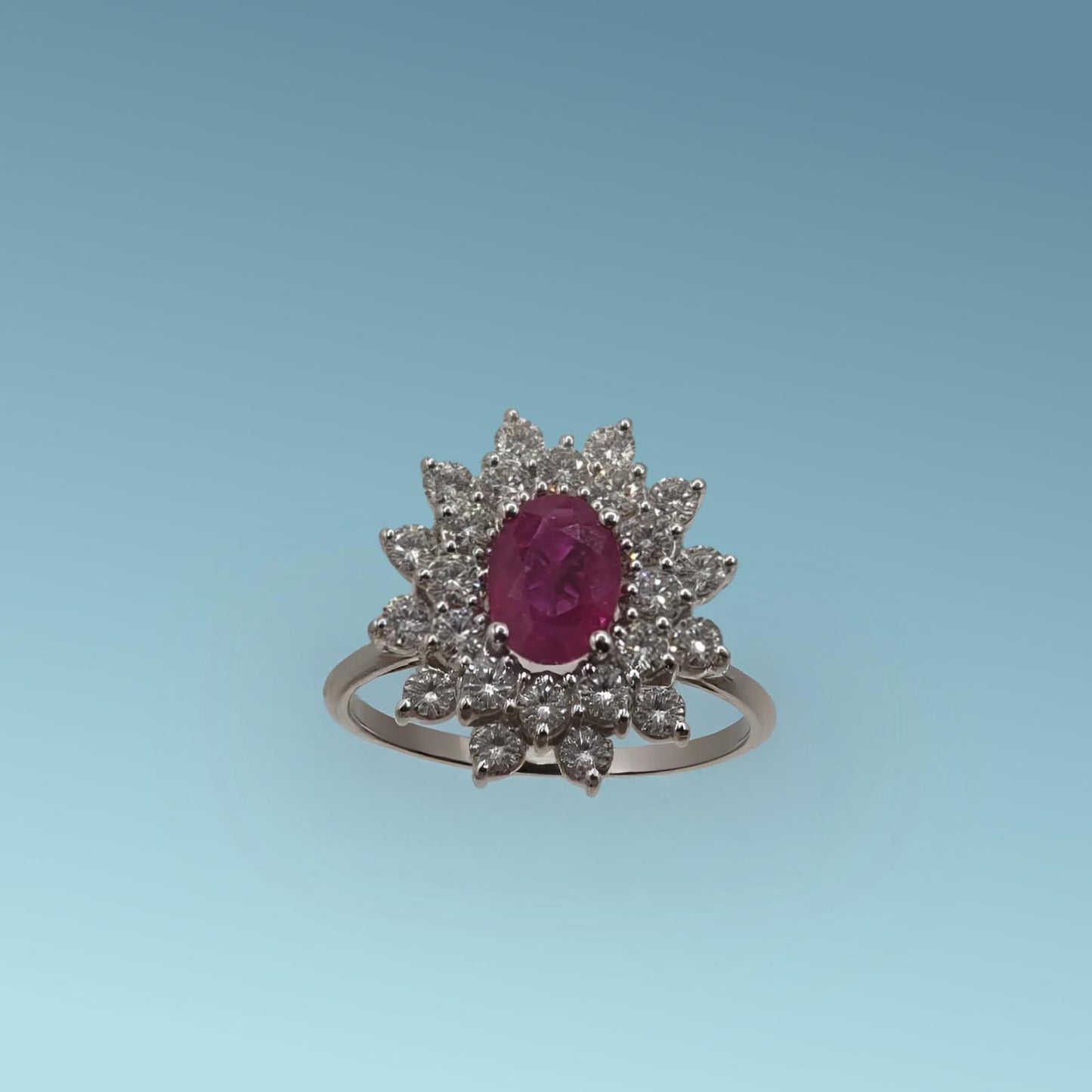 anello oro bianco 18ct con rubini e diamanti naturali di mirco visconti.